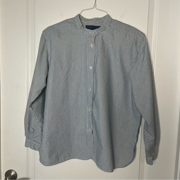 Vintage 90's Y2K Karen Scott Blue and White Railroad Pinstriped Henley XL - Picture 1 of 9